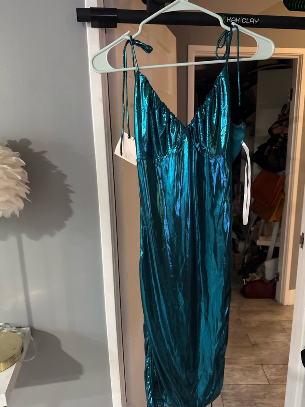 superdown Teal Shimmer Slip Dress